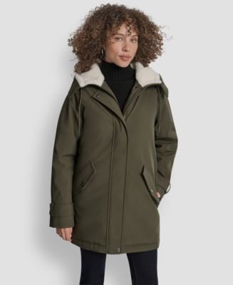 DKNY Women's Faux-Fur-Lined Hooded Softshell Coat - Macy's