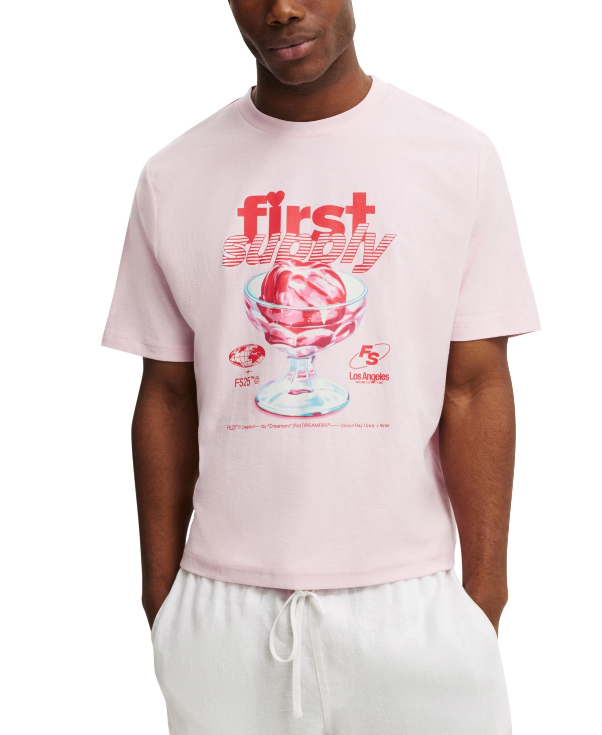 Men's Cropped Fit Graphic T-Shirt - Pink
