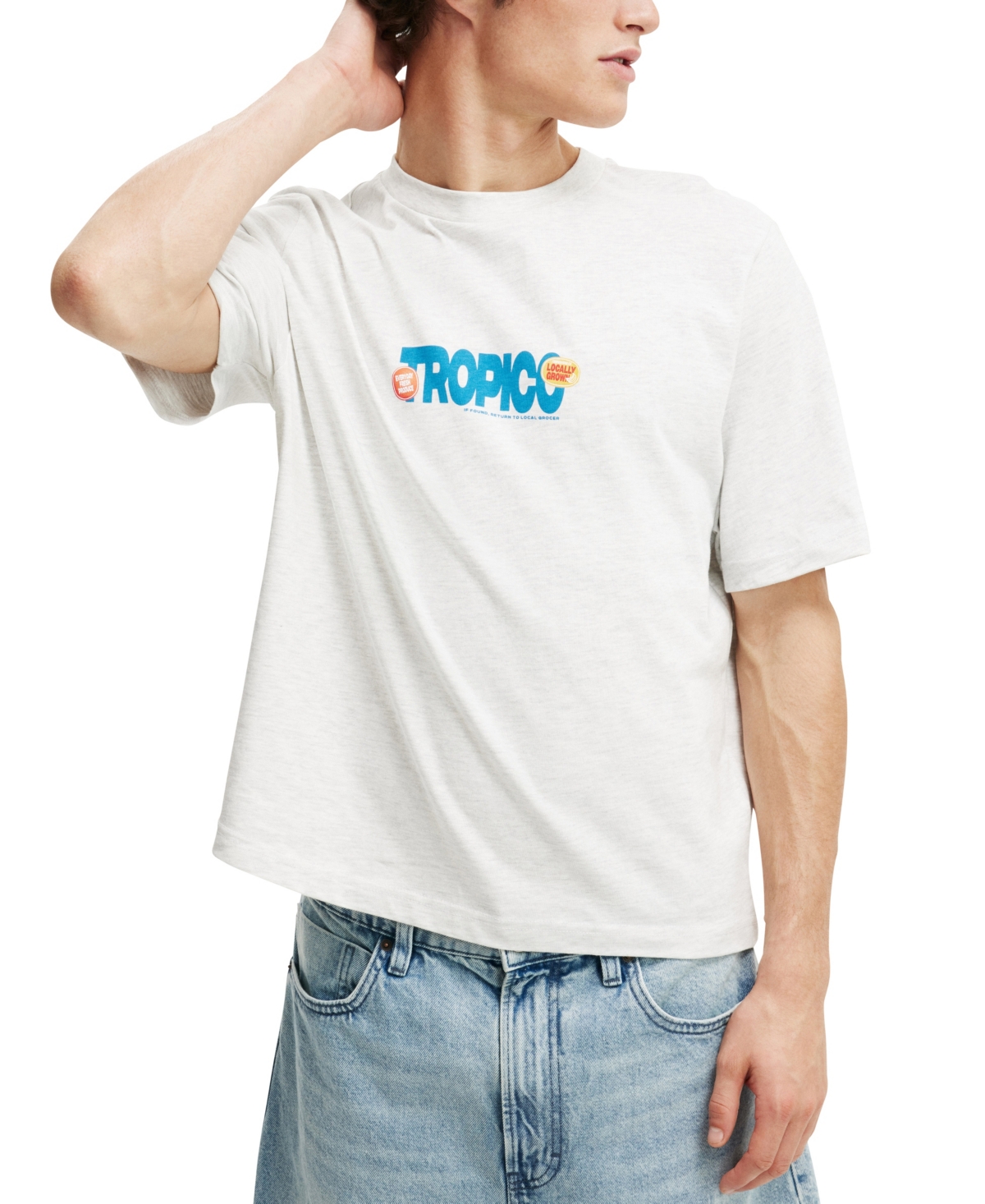 Men's Cropped Fit Graphic T-Shirt - Gray