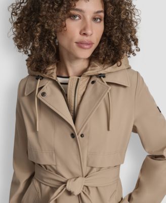 Women's Hooded Bibbed Belted Trench Coat