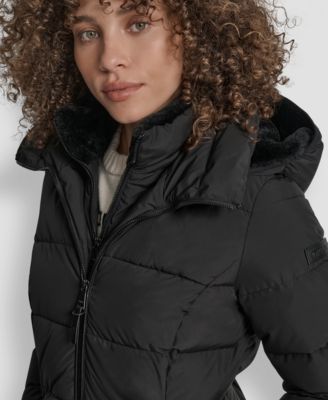Women's Bibbed Hooded Zip-Front Puffer Coat