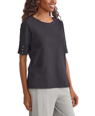 Women's Button-Cuff Crewneck T-Shirt