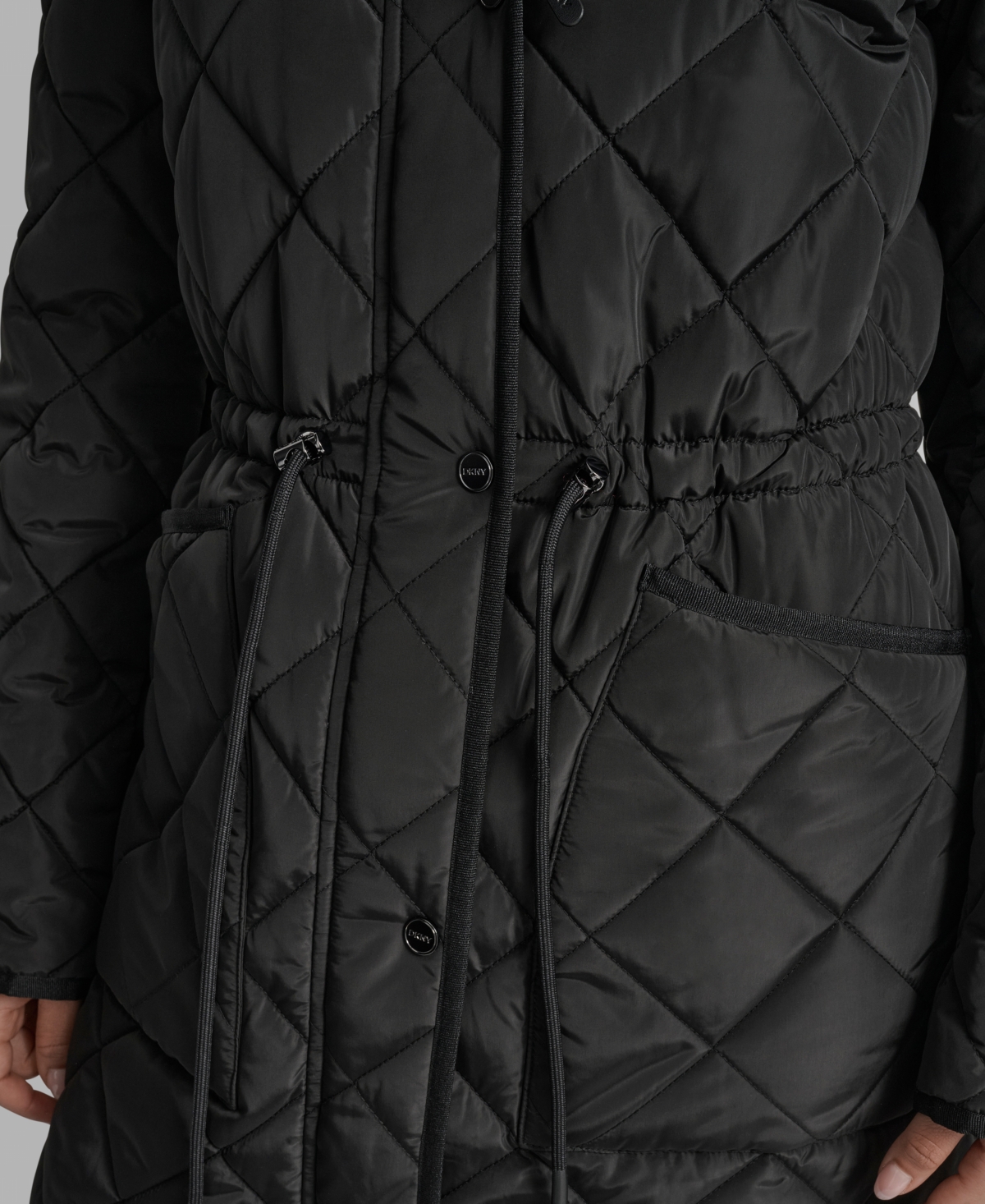 Dkny Women's Corduroy-collar Quilted Anorak Coat In Black
