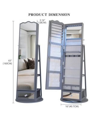 60&deg; Rotating Full-Length Mirror Jewelry Cabinet with Lights