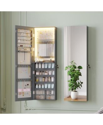 Wall/Door Mounted LED Jewelry Storage Mirror Cabinet