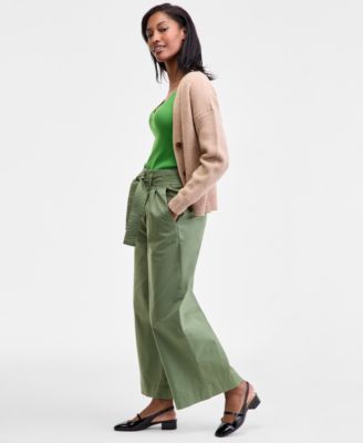 Women's High-Rise Belted Cropped Wide-Leg Pants
