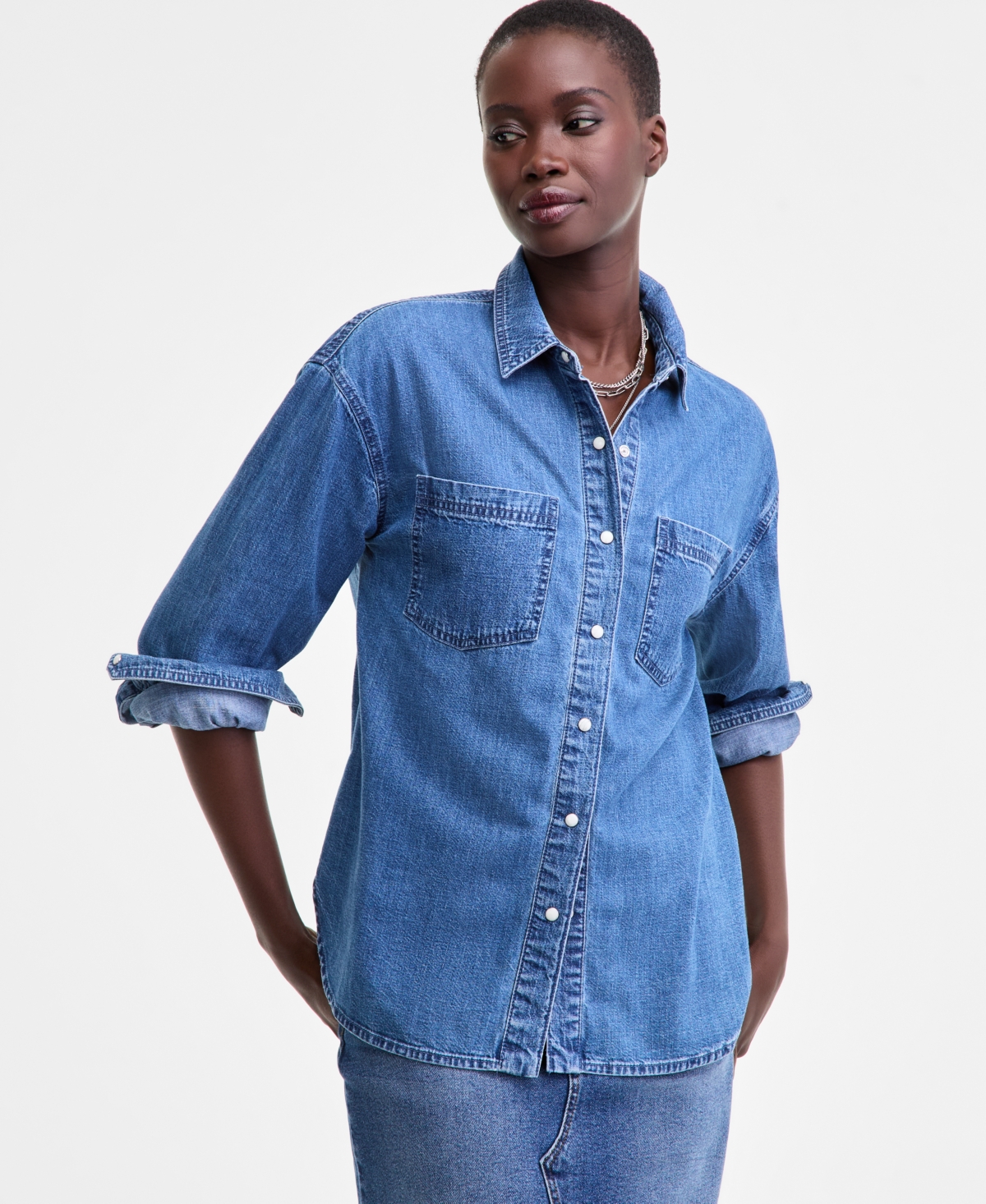 On 34th Women's Denim Patch Pocket Shirt, Macy's Exclusive