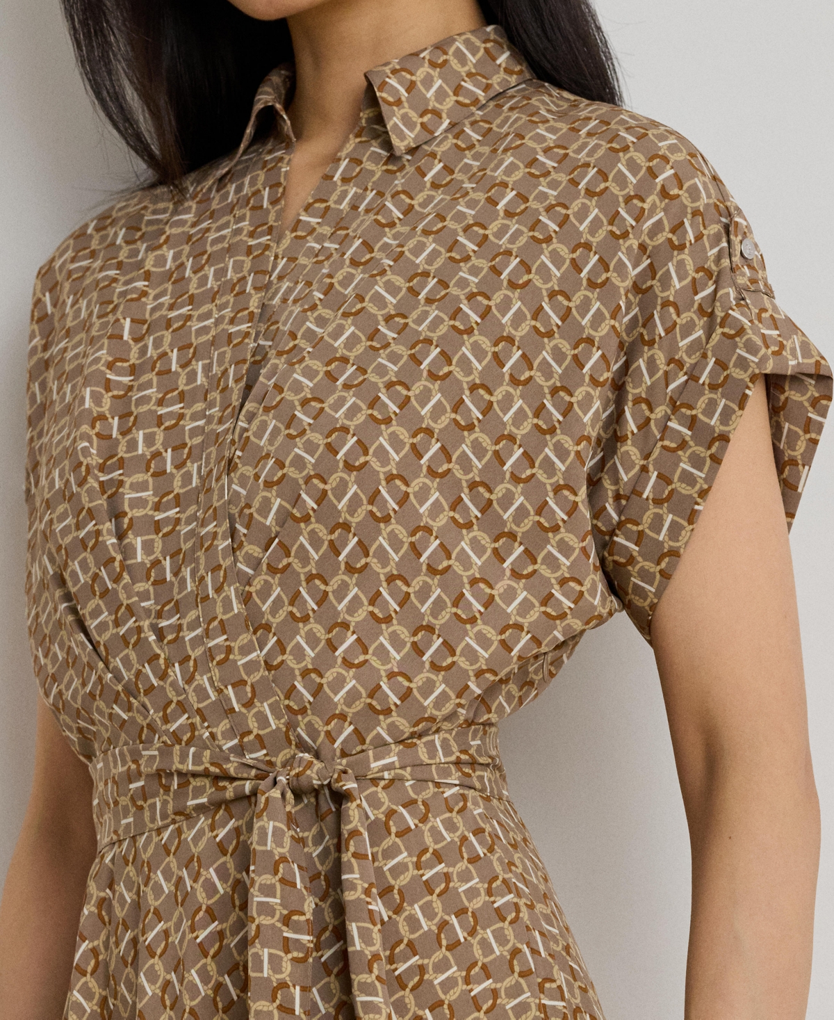 Ralph Lauren Womens Geo Print Belted Crepe Dress 0p 18 In Brown
