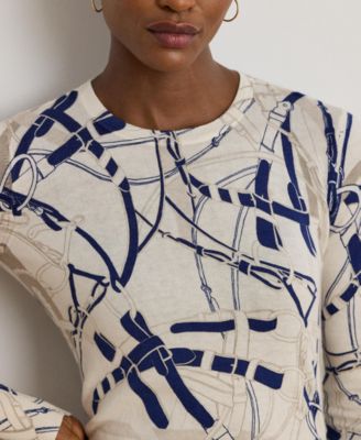 Women's Belting-Print Cotton-Blend Sweater