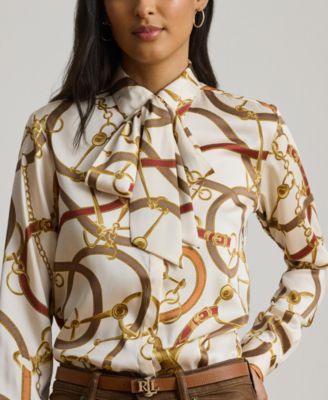Women's Classic-Fit Print Twill Tie-Neck Shirt