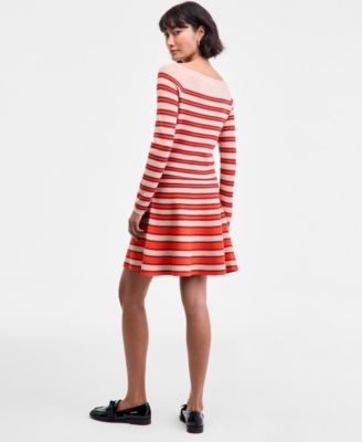On 34th Womens Striped Knit Boat Neck Top Pull On Skirt Macys Exclusive In Orange