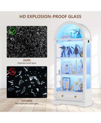 Arched Glass Display Cabinet with LED Motion Sensor Light