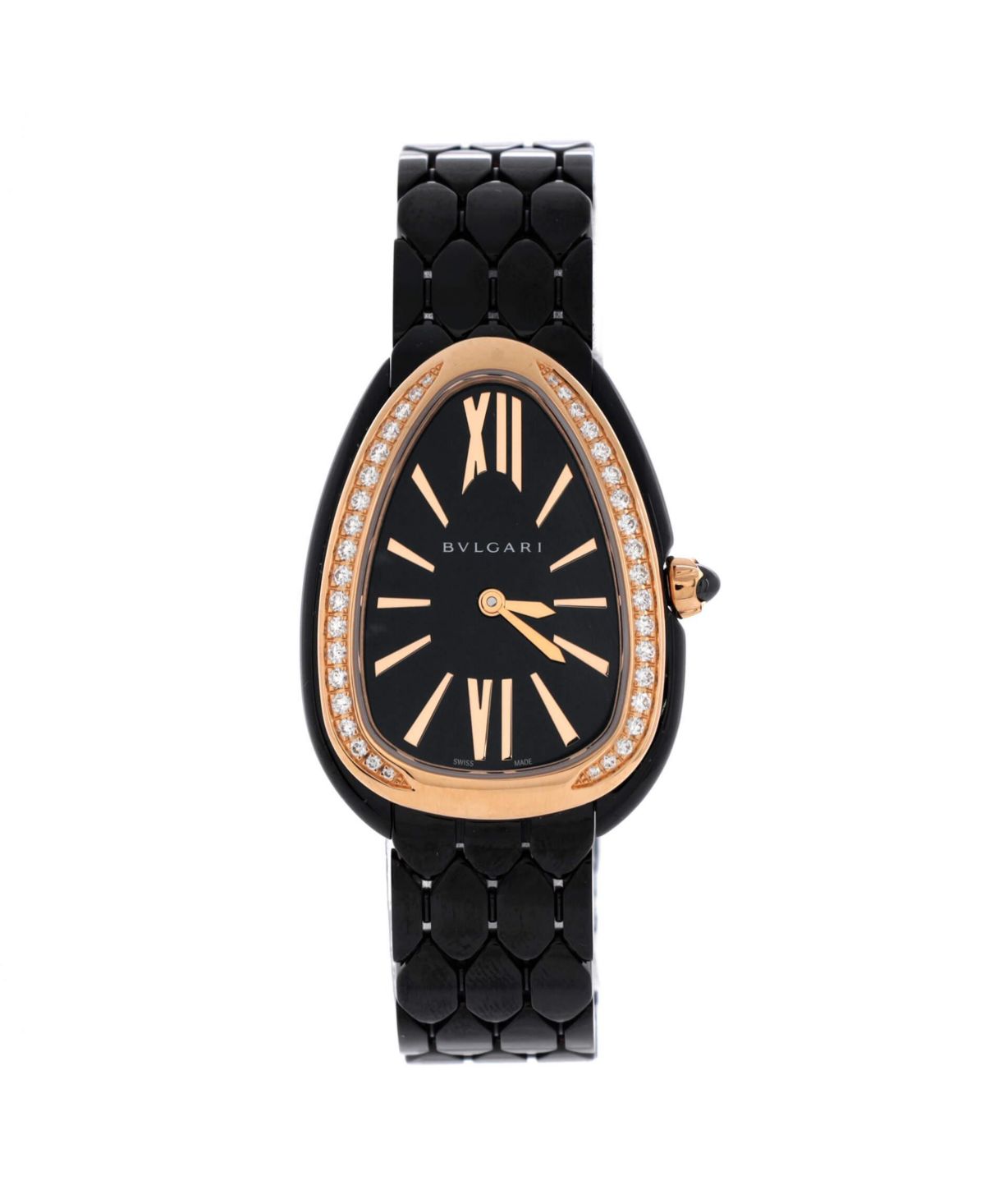 Кварцевые часы Serpenti Seduttori из керамики и розового золота с бриллиантовым безелем диаметром 25 мм