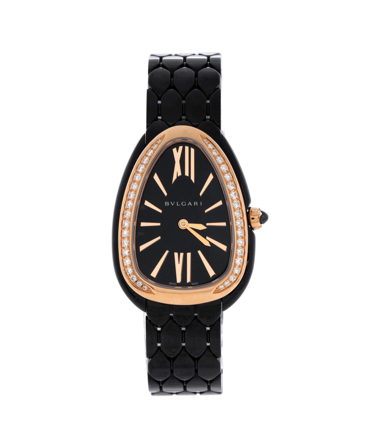 Serpenti Seduttori Quartz Watch in Ceramic and Rose Gold with Diamond Bezel 25mm - Dial color: black