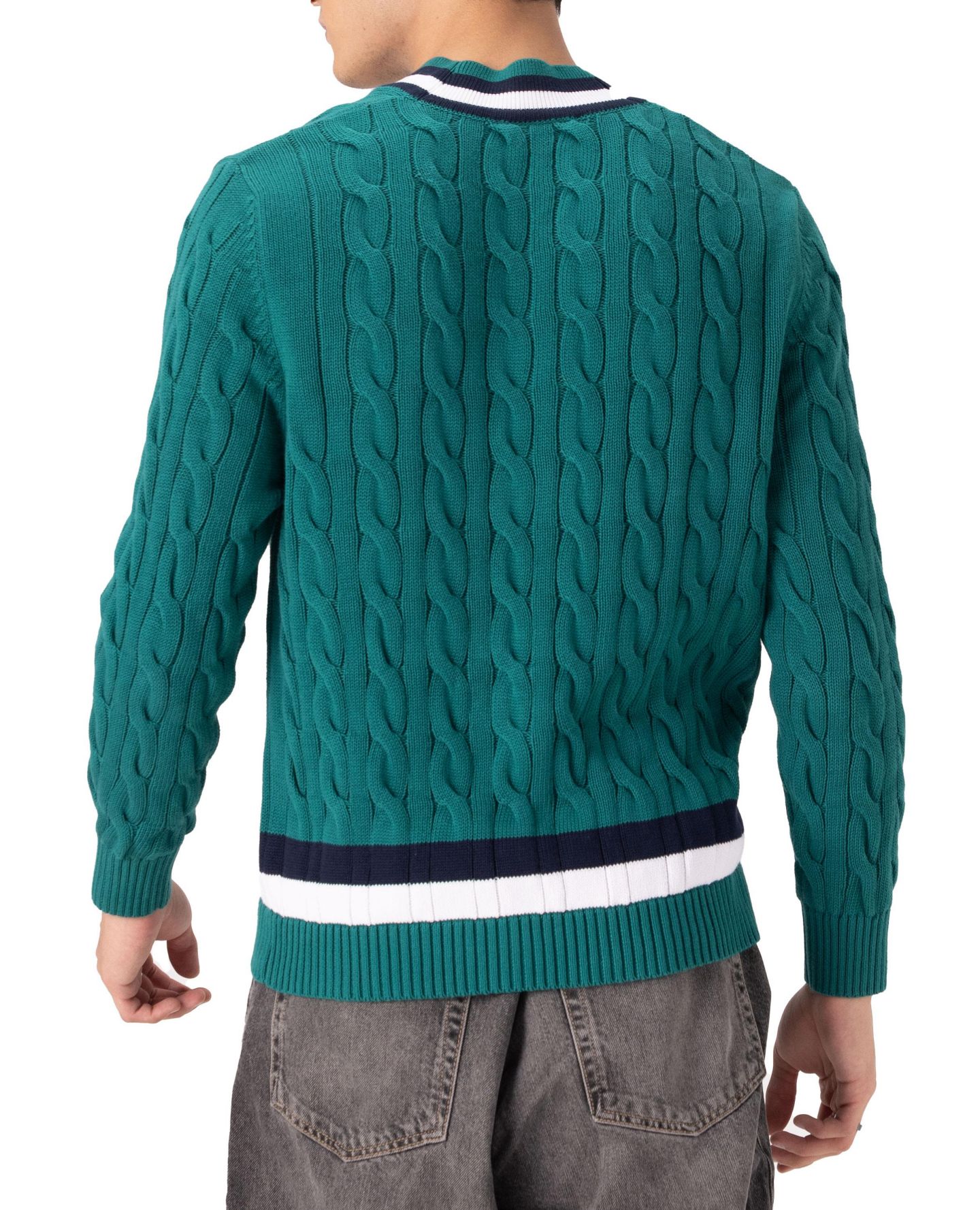 Мужской свитер Members Only Cotton Cable Knit Cricket, цвет: Зелёный — фото 7