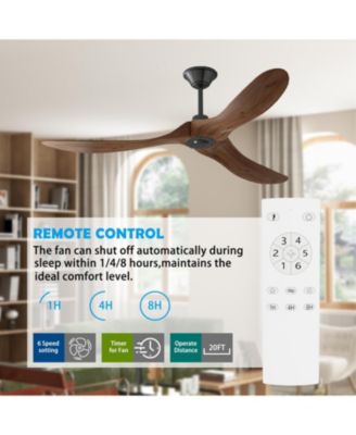60-inch lampless ceiling fan, for indoor and outdoor, with remote control, reversible DC motor, wood noiseless