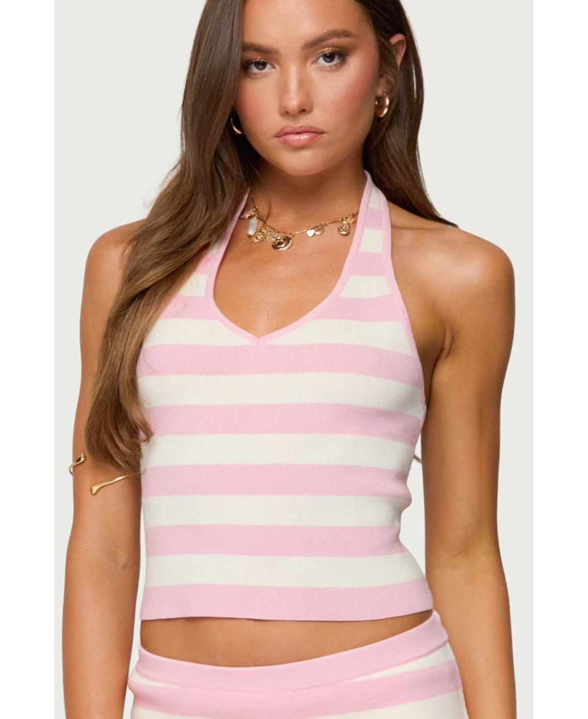 Women's Kezia Striped Knit Halter Top - Light-pink