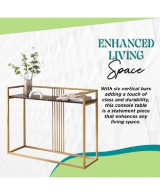 Modern Sofa Console Table with Faux Marble Storage Shelf & Gold Metal Frame for Hallway, Bedroom, Living Room, Foyer