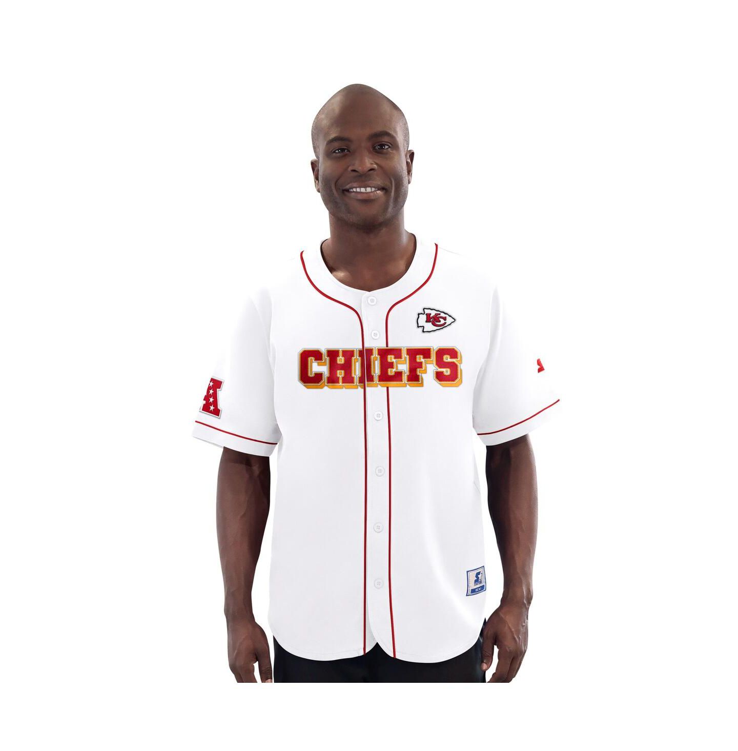 Мужской топ Starter White Kansas City Chiefs Relay Full-Button Baseball Jersey — фото 1