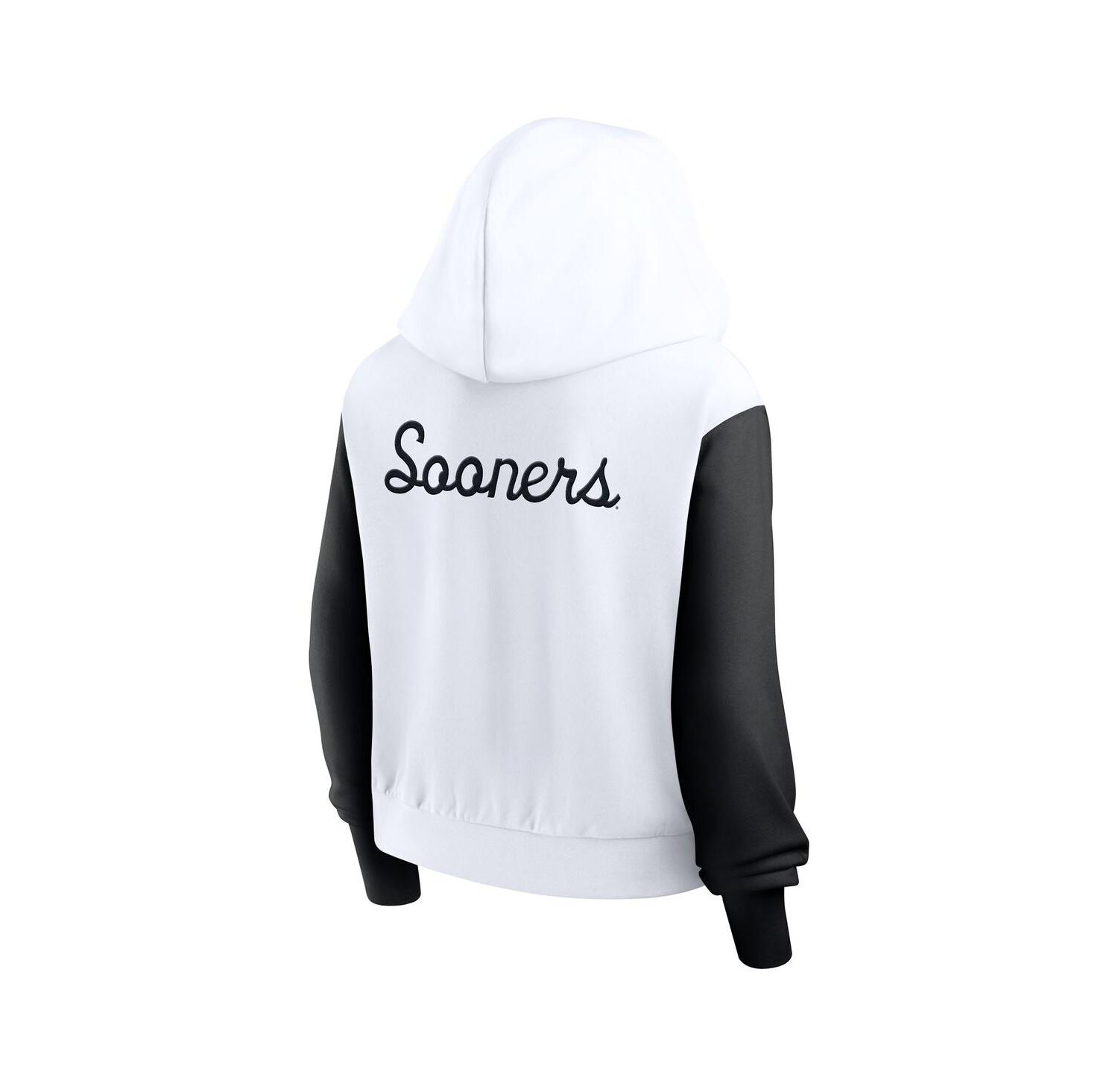 Women's White Oklahoma Sooners Cropped Athletic Prep Color Block Script Full-Zip Hoodie