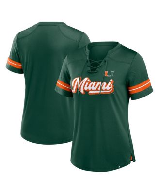 Fanatics - Women's Green Miami Hurricanes Fundamental Overtime Readiness Athena Lace-Up V-Neck T-Shirt