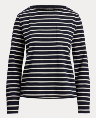 Women's Striped Jersey Snap-Trim Boatneck Top