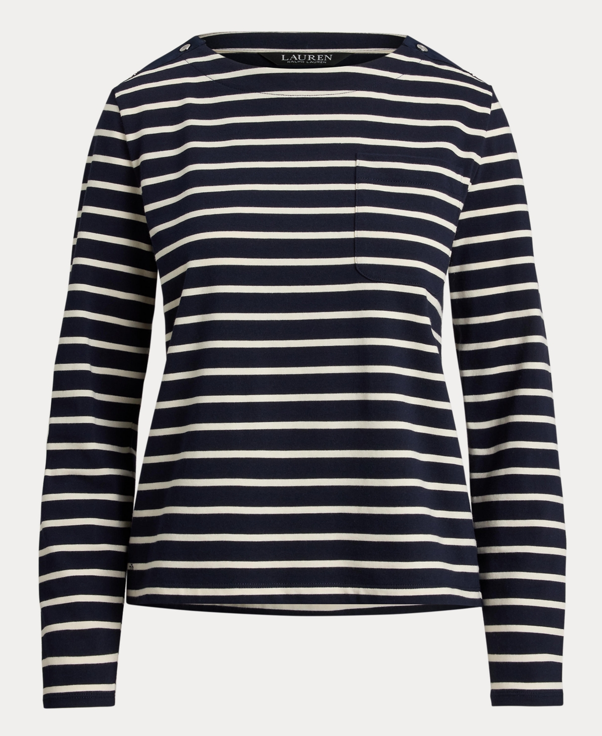 Ralph Lauren Womens Striped Jersey Snap Trim Boatneck Top P Xs Xxl In Multi