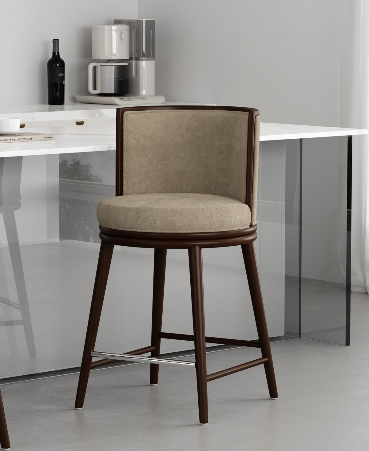 Manhattan Comfort 37.6" Evalyn Chenille Upholstered Counter Stool In Brown