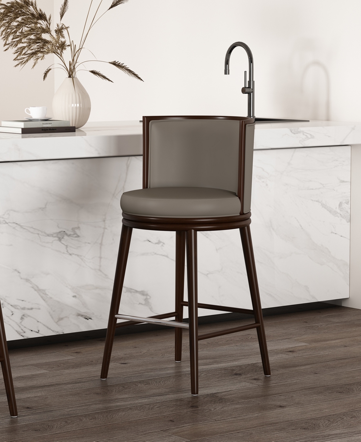 Manhattan Comfort 40" Evalyn Faux Leather Upholstered Barstool In Brown