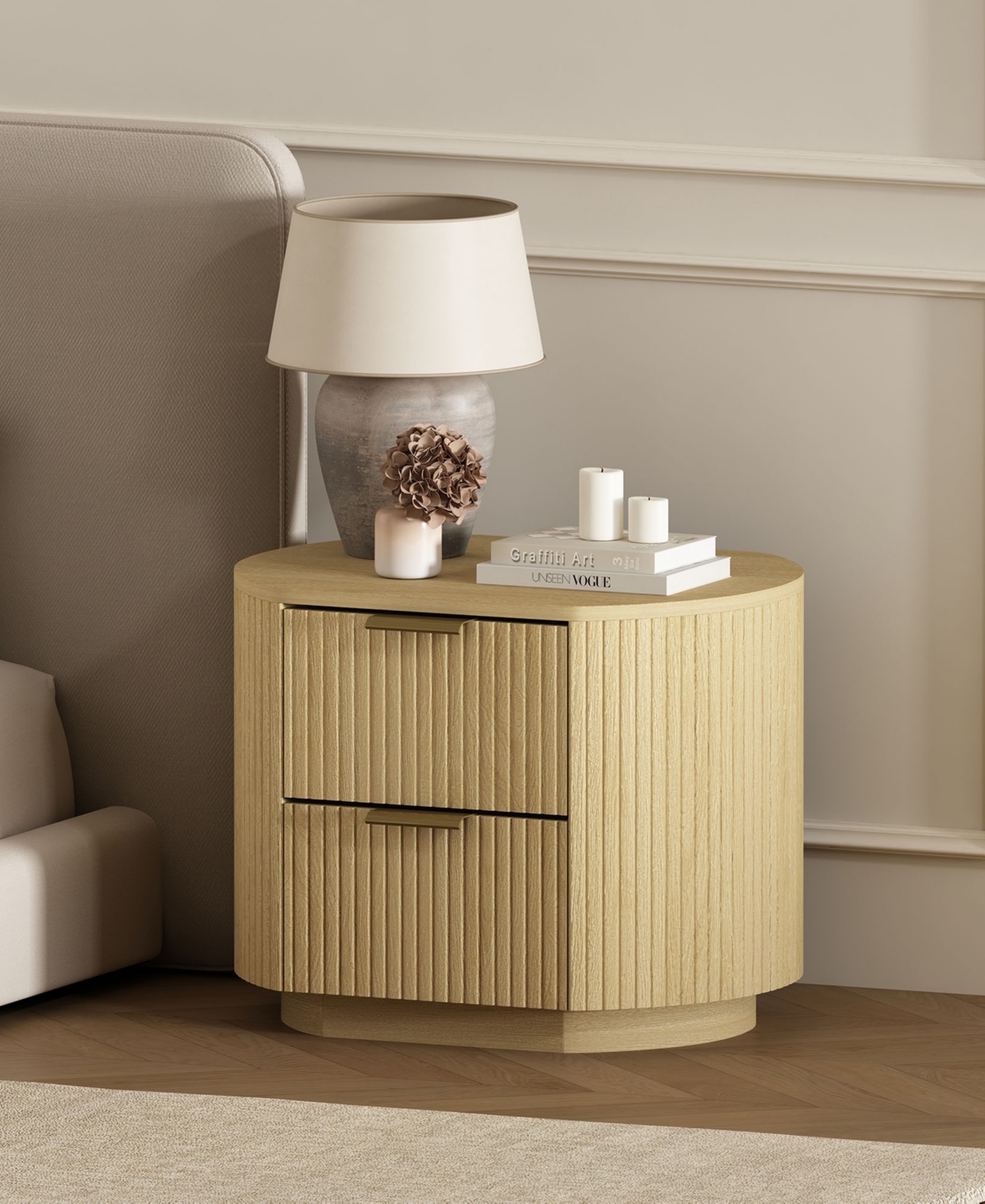 Manhattan Comfort 26.5" Olivia Wood 2-drawer Nightstand In Multi