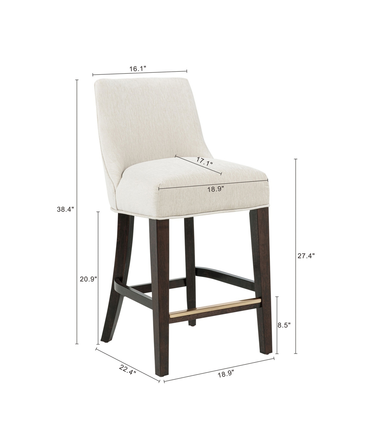 Manhattan Comfort 38.4" Beever Chenille Upholstered Counter Stool In White
