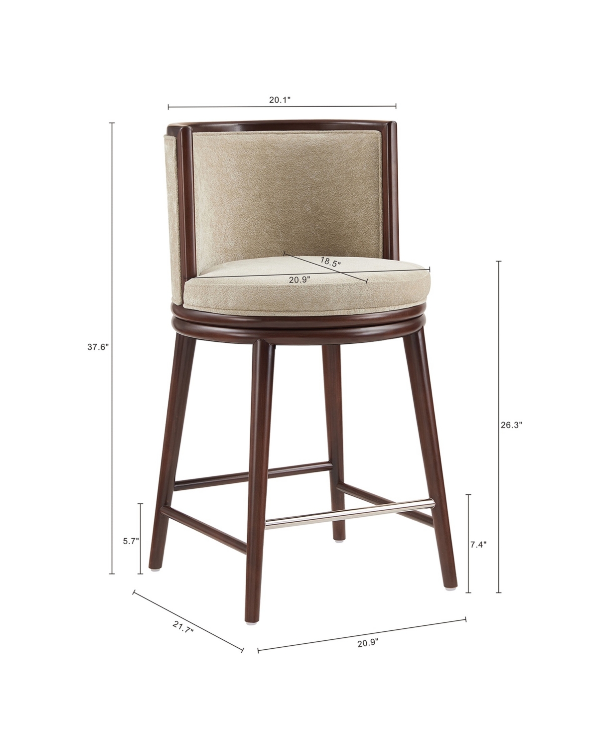 Manhattan Comfort 37.6" Evalyn Chenille Upholstered Counter Stool In Brown