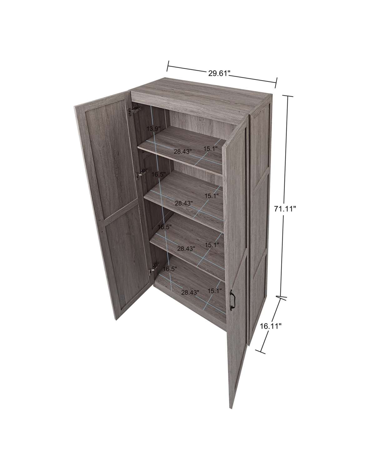 Manhattan Comfort 29.61" Cornelia Wood 4-shelf Storage Closet In Gray