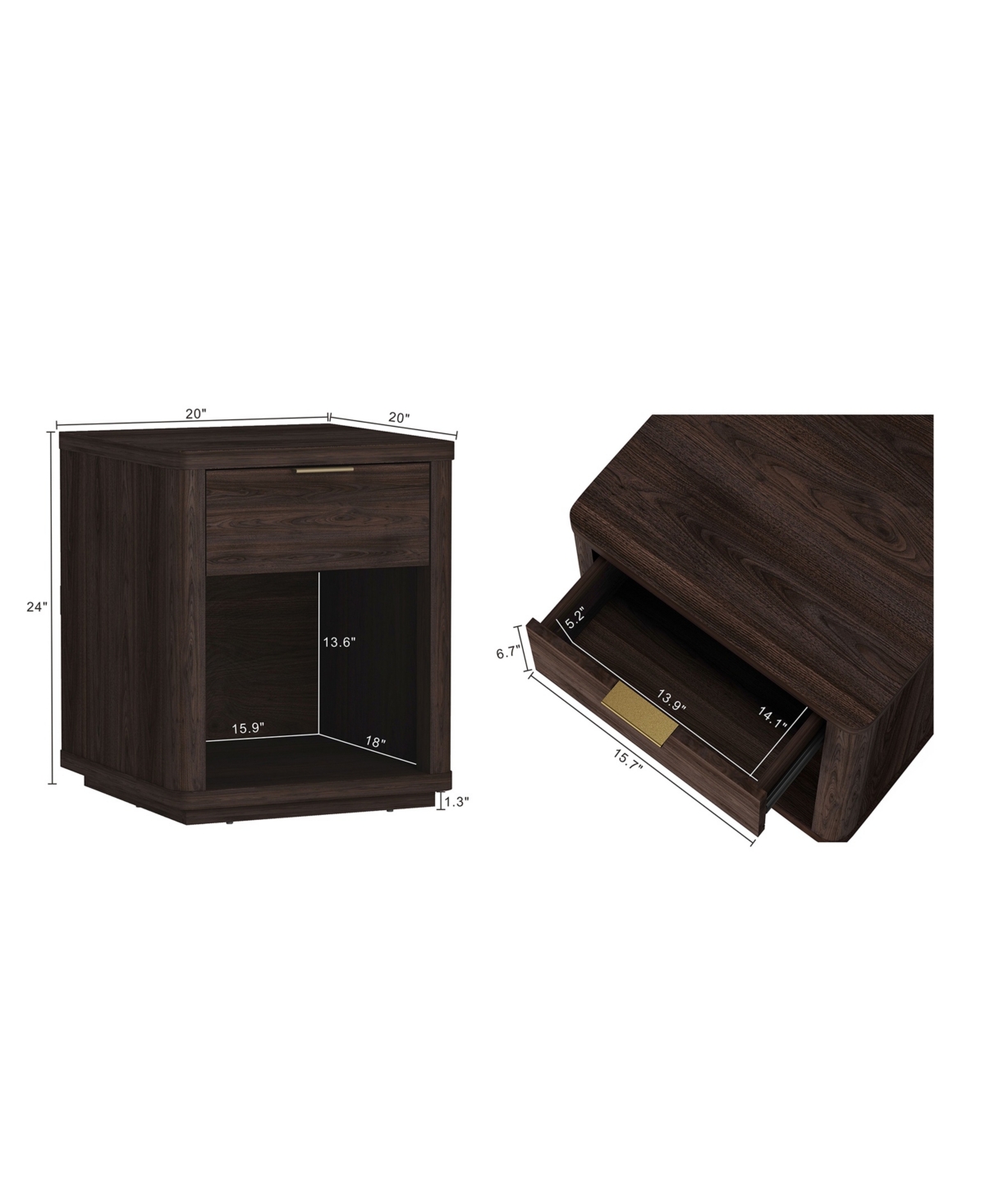 Manhattan Comfort 20" Evelyn Wood 1-drawer Nightstand In Brown