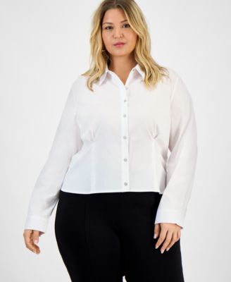 Bar III - Trendy Plus Size Collared Button-Front Shirt