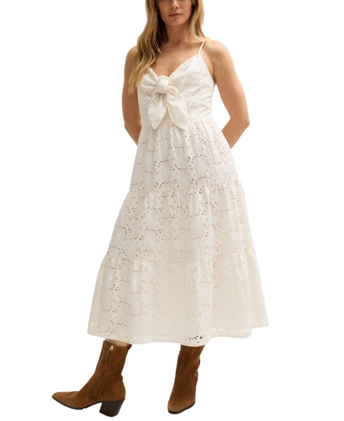 Женское платье Lily and Lionel London Onita Tiered Broderie Anglaise Midi, цвет: Белый — фото 2