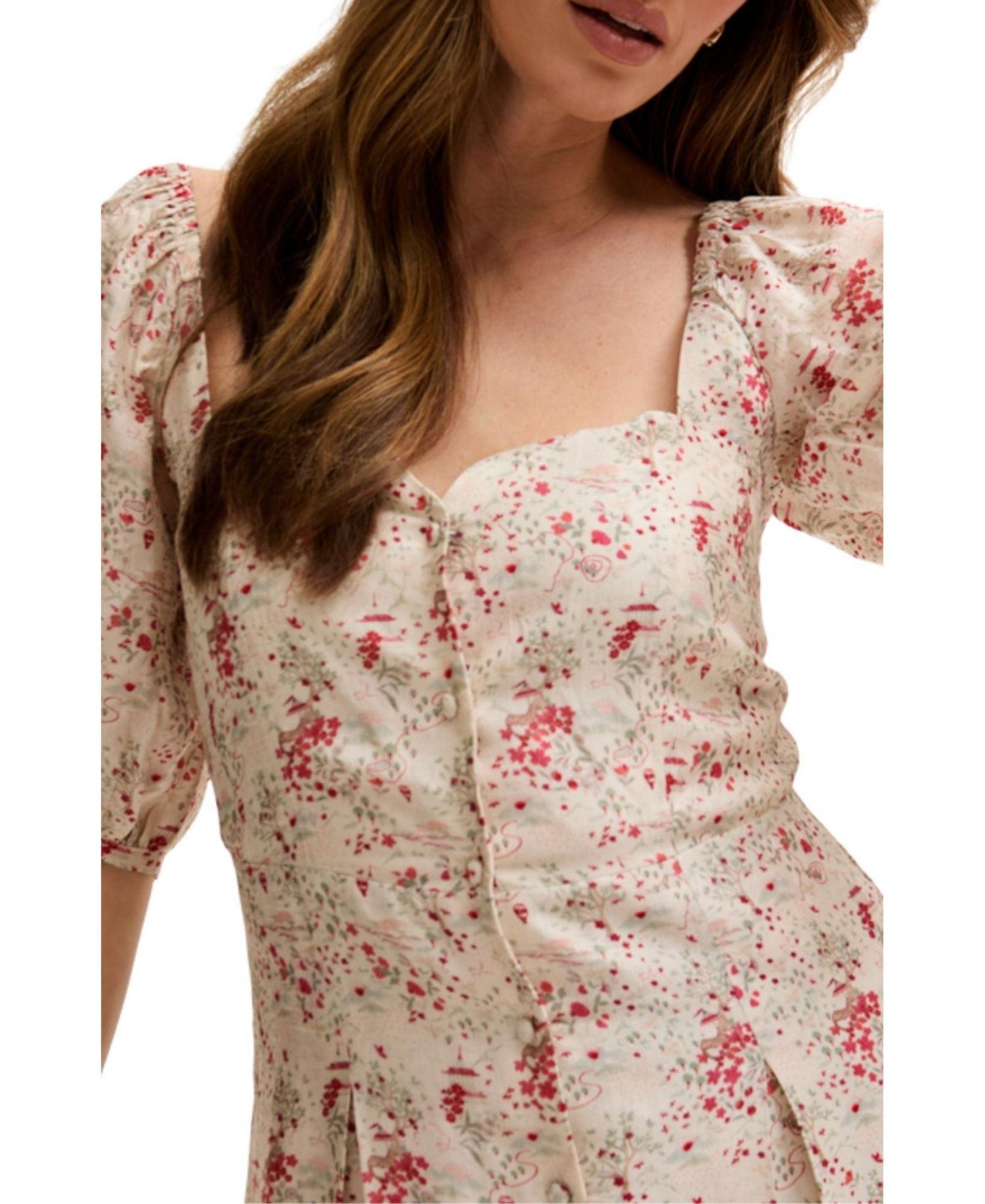 Women's India Button Front Wishing Well Print Mini Dress