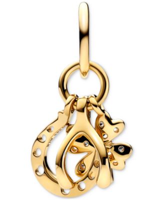 14k Gold Clover, Wishbone and Horseshoe Cubic Zirconia Dangle Charm
