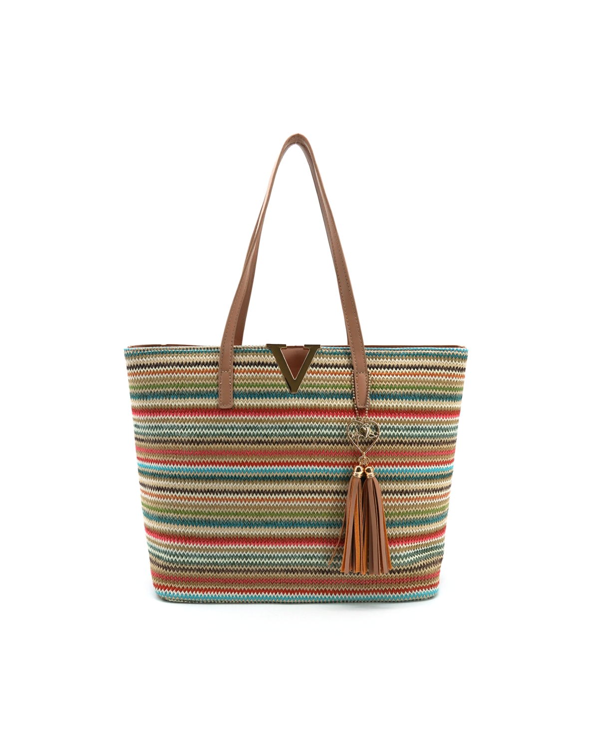 Liora Straw Striped Tote Bag - Nude