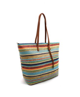 Auburn Striped Straw Tote Bag