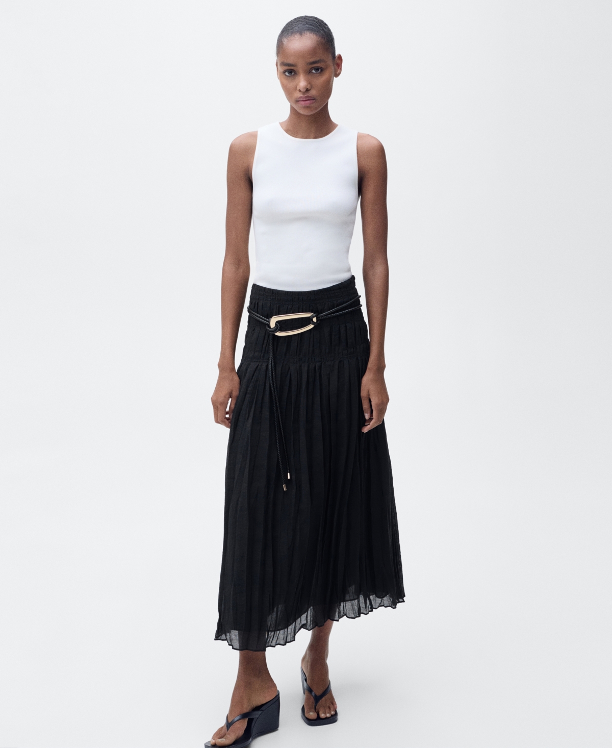 Women's Gathered Midi Skirt - Black
