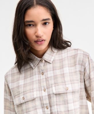 Women's Plaid Cotton Flannel Button-Front Shirt