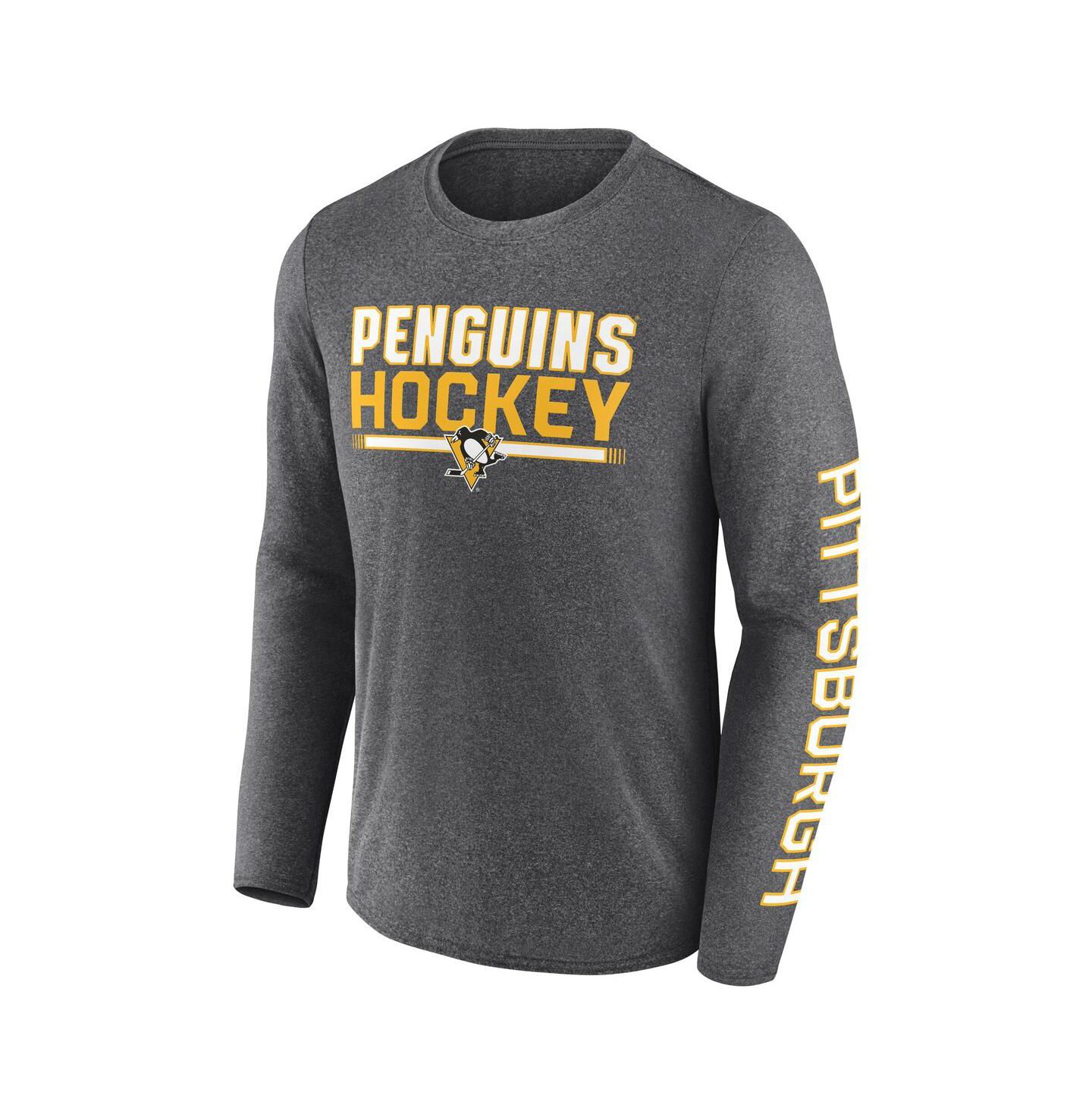 Мужская футболка Fanatics Heather Charcoal Pittsburgh Penguins Sweep Iconic Synthetic Long Sleeve — фото 3