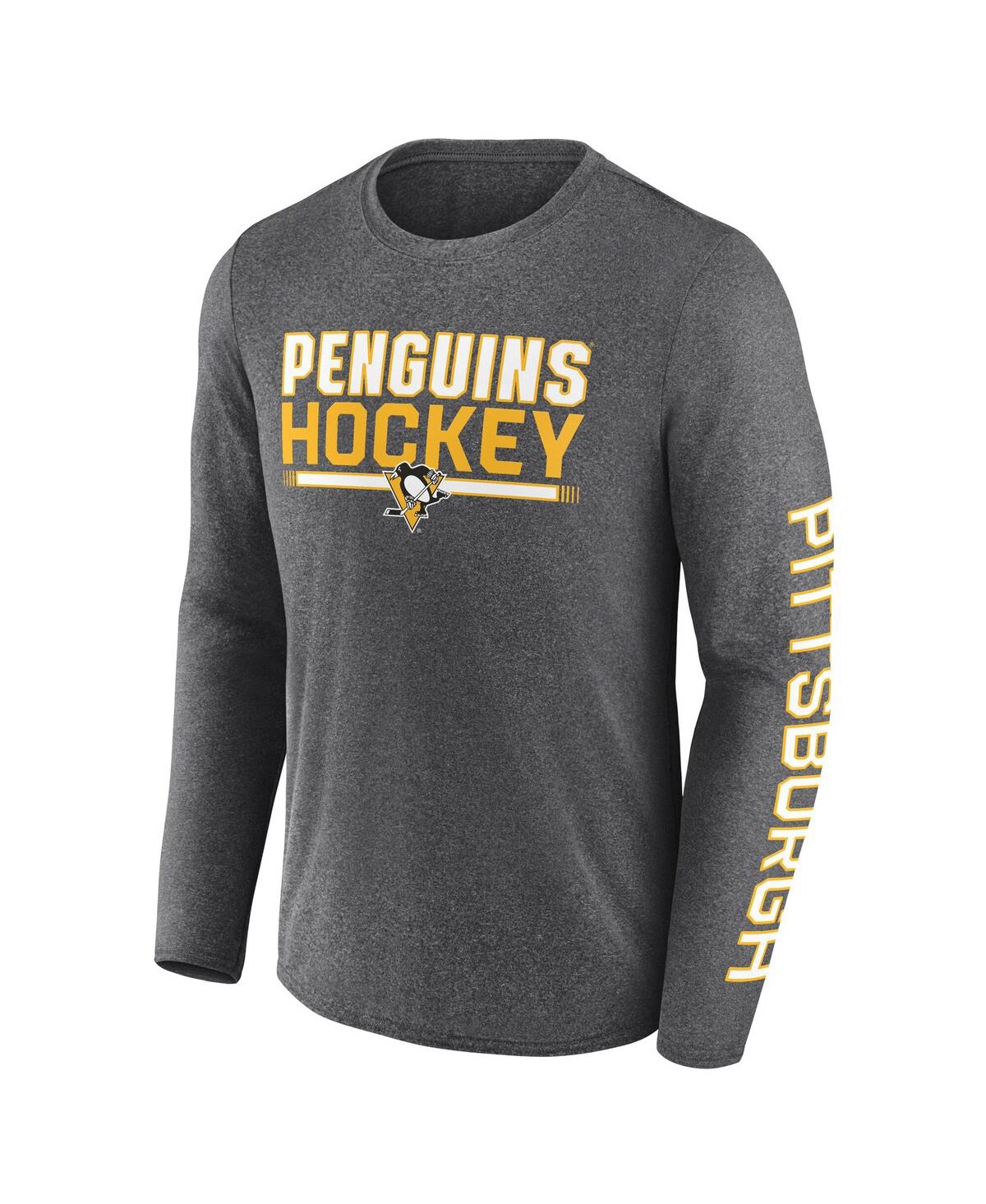 Fanatics Men's Heather Charcoal Pittsburgh Penguins Sweep Iconic Synthetic Long Sleeve T-shirt In Gray