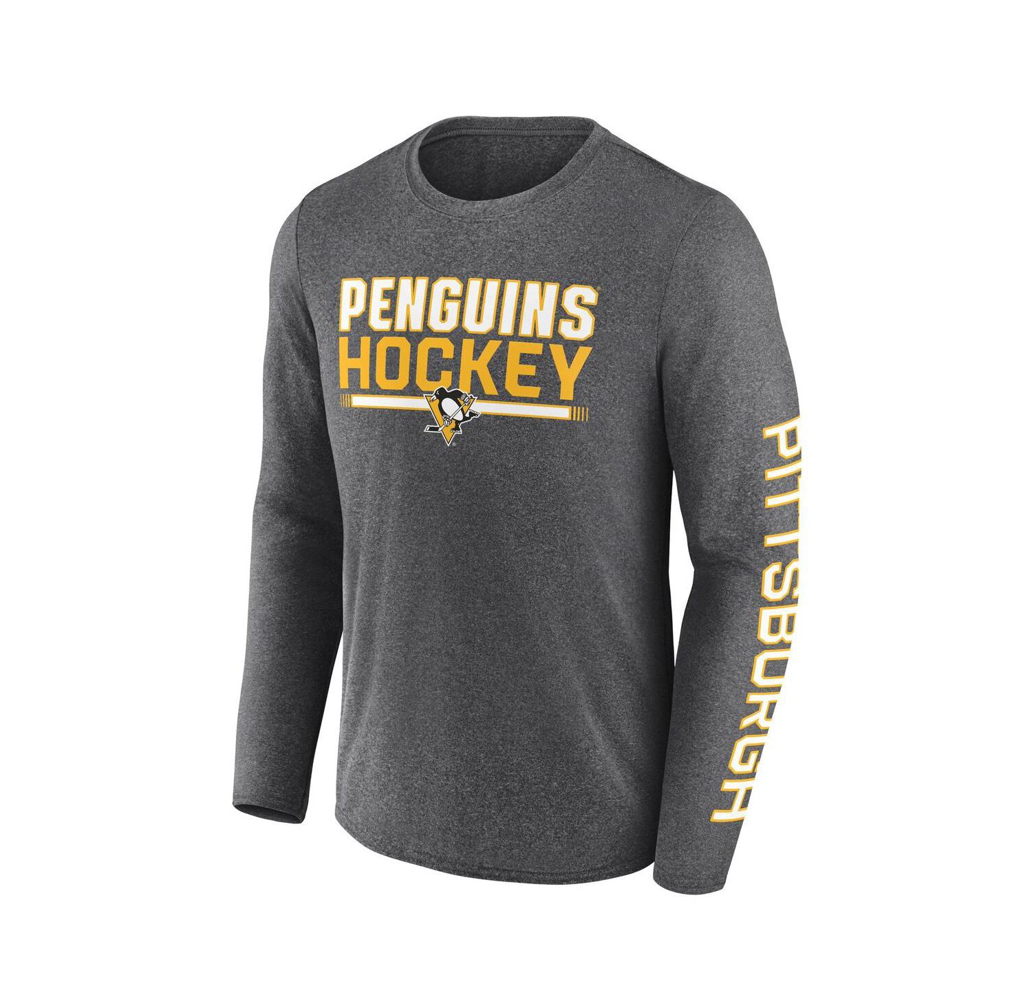Men's Heather Charcoal Pittsburgh Penguins Sweep Iconic Synthetic Long Sleeve T-Shirt