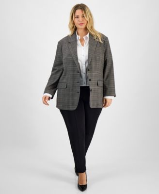 Trendy Plus Size Plaid Notched Collar Blazer, Macy's Exclusive