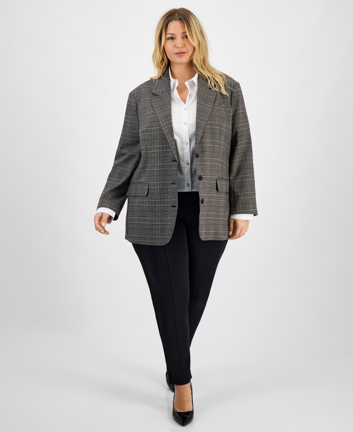 Bar Iii Trendy Plus Size Plaid Notched Collar Blazer, Macy's Exclusive In Multi