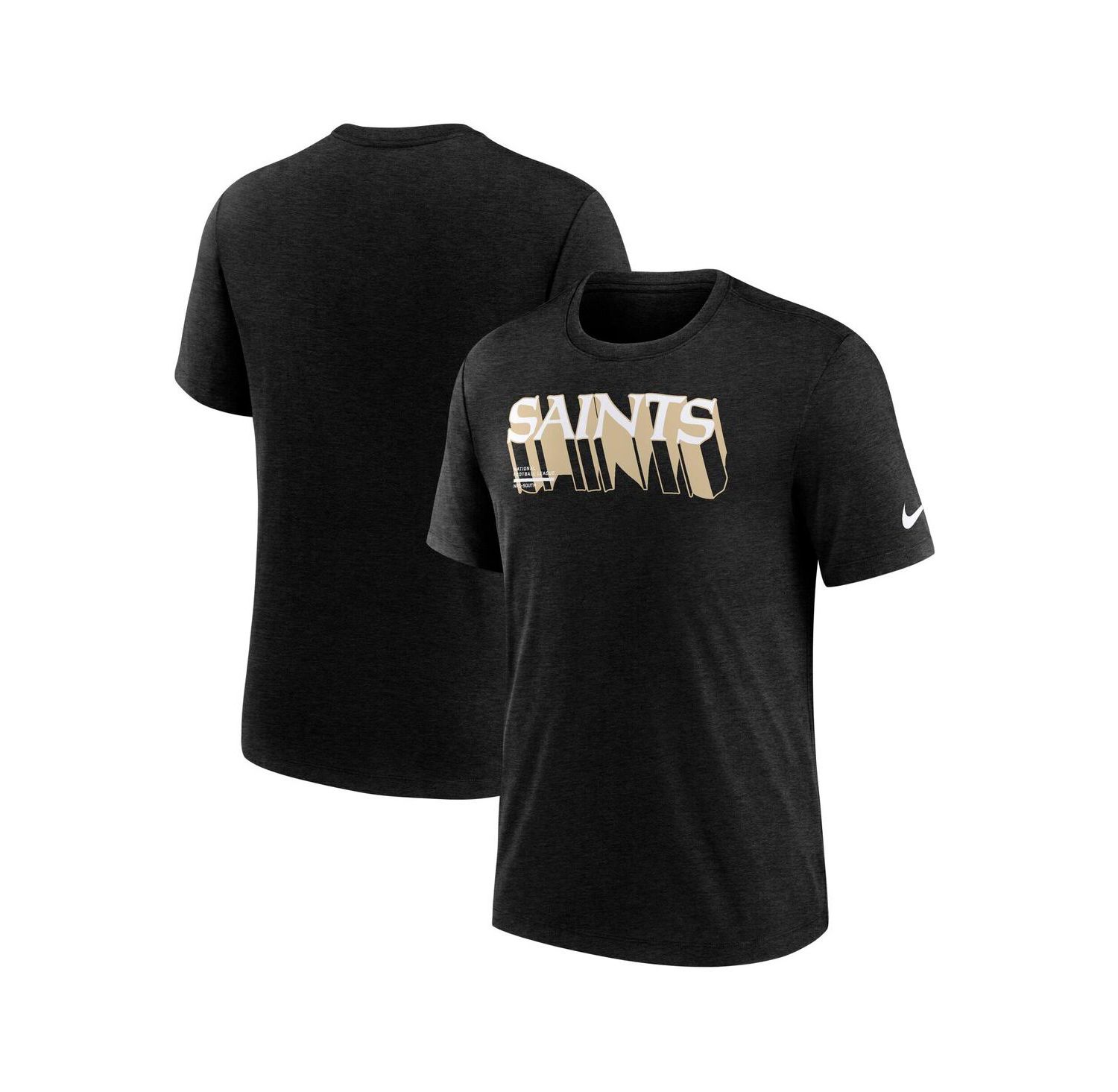 Men's Heather Black New Orleans Saints Long Pass Tri-Blend T-Shirt