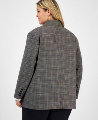 Trendy Plus Size Plaid Notched Collar Blazer, Macy's Exclusive