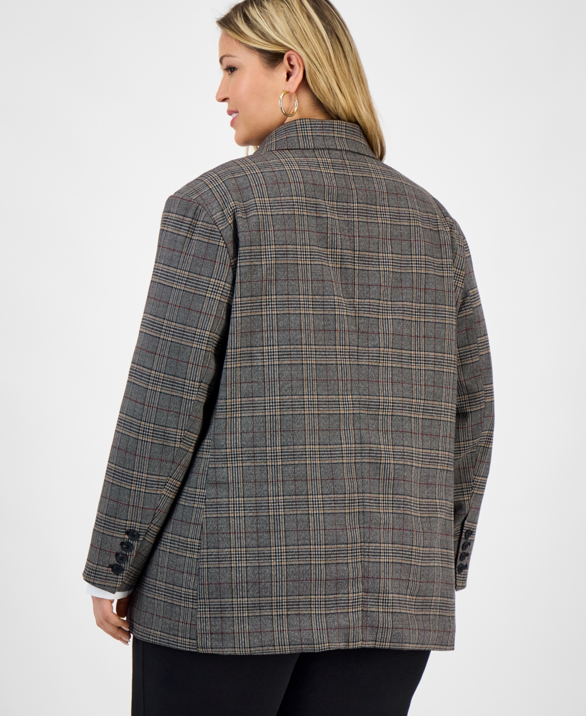 Bar Iii Trendy Plus Size Plaid Notched Collar Blazer, Macy's Exclusive In Multi